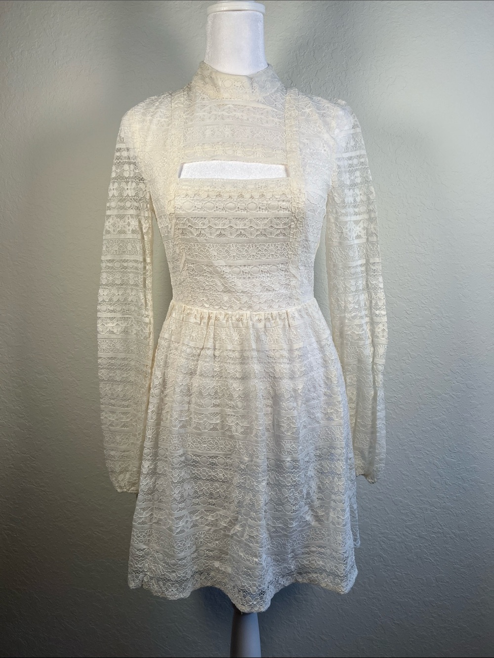 BCBGeneration Ivory Lace Long Sleeve Mini Dress